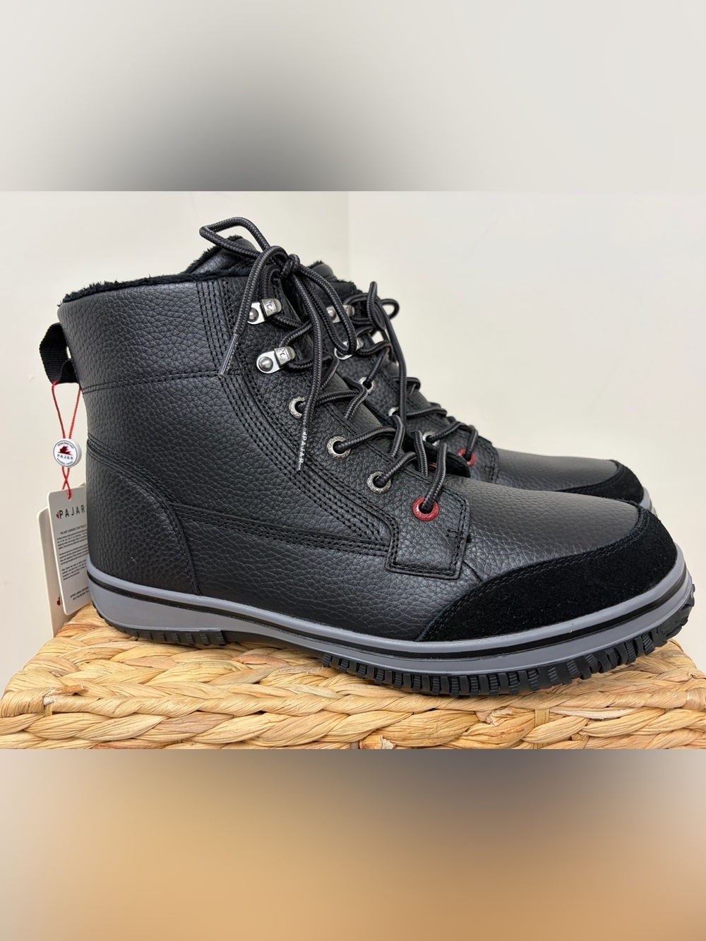 Pajar Men's Black Lace-Up Winter Boots with Subtle Red Accents